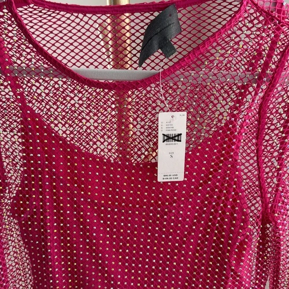 Sunday in Brooklyn Mesh Shine Top Hot Pink